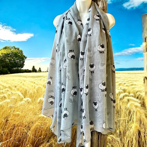 Extra Large Lightweight Viscose Gray Scarf SHEEP 45" x. 69" - Picture 5 of 13